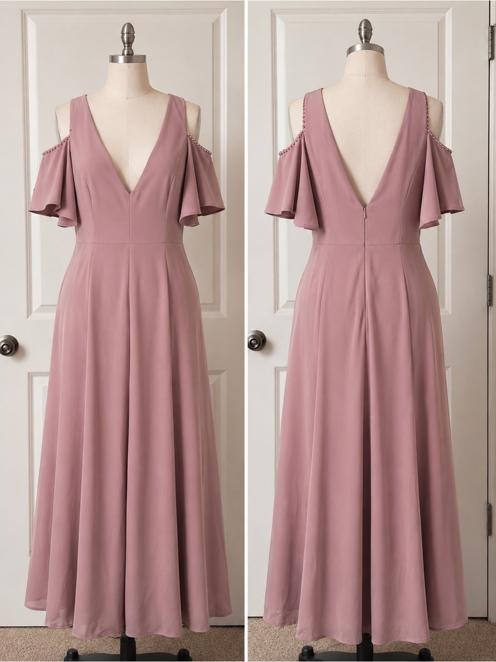 NWT Maniju Dusty Rose Cold Shoulder Formal Maxi Dress 2XL wedding MOB/MOG